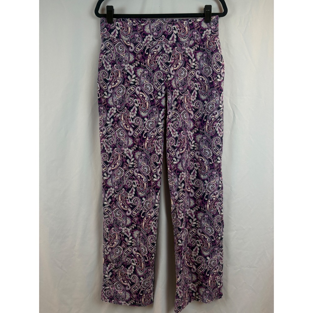 Lands End Starfish Straight Leg Purple Paisley Pull On Stretch Medium 10-12